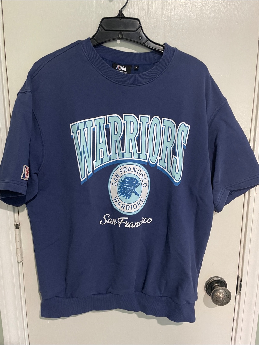 NBA Warriors Navy & Light Blue Mens Short-Sleeve Sweatshirt
